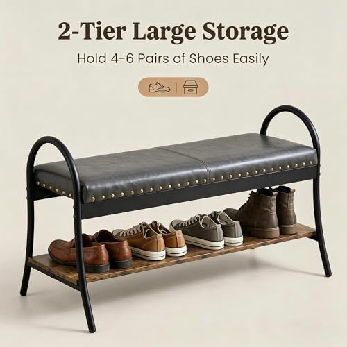 forteek 39.4" shoe bench with shelf, industrial faux on a desk or shelf