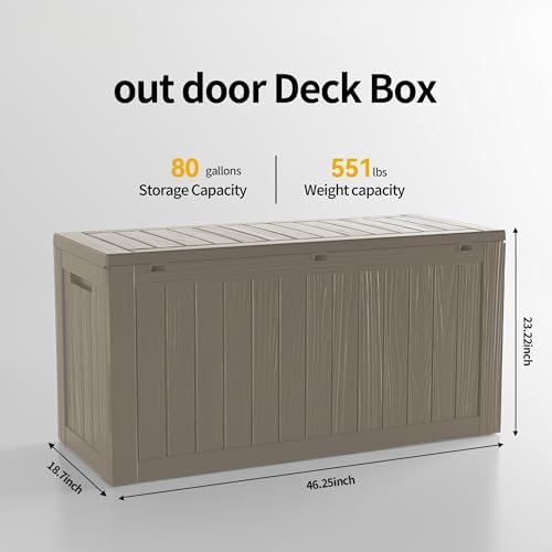 outdoor storage box waterproof, lockable resin 80 gallon shown in use