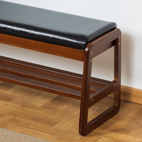 sobibo solid wood shoe rack bench with flip-top showing dimensions