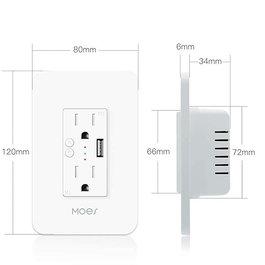 MOES WiFi Smart Wall Outlet, 15A Divided Control 2 in Wall Socket - Image 6