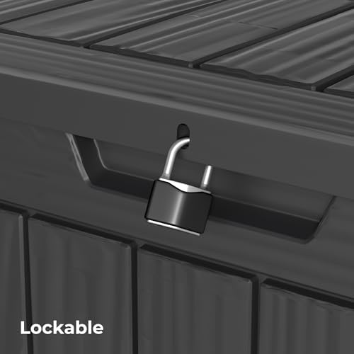 outdoor storage box waterproof, 35 gallon lockable resin, close-up detail