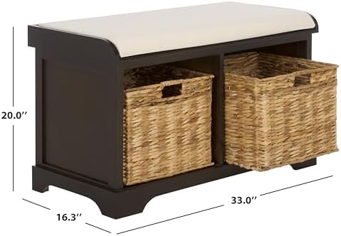 safavieh freddy wood storage bench, 33" farmhouse dark, close-up detail