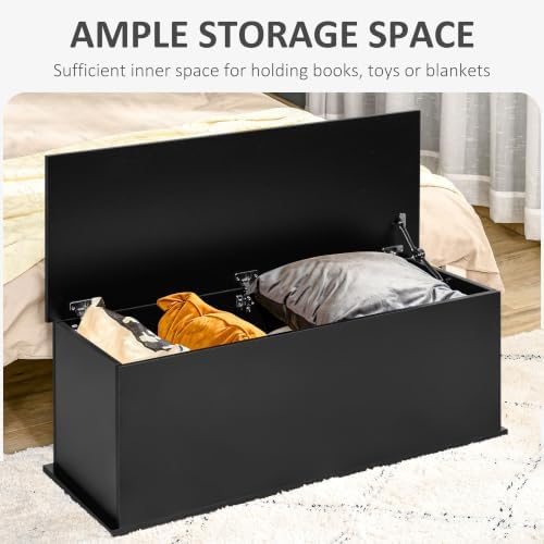 homcom 39.4" modern storage chest, lift top storage, side view