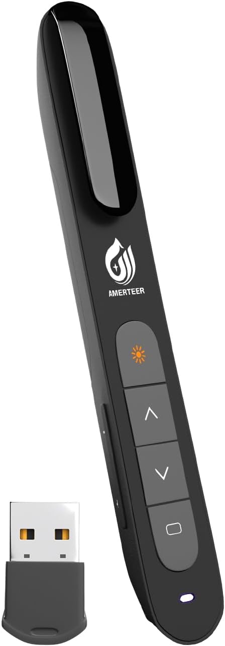 AMERTEER Wireless Presenter, Support Hyperlink RF 2.4GHz Powerpoint PPT Clicker by AMERTEER