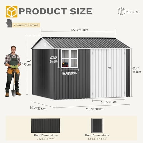dwvo 10x8ft metal outdoor storage shed with window, view 9