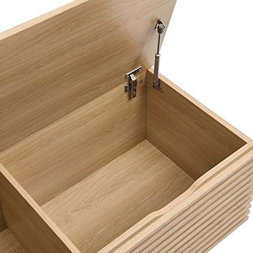 modway render 47" wood grain storage bench in showing dimensions