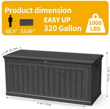 320 gallon waterproof outdoor storage box, lockable patio shown in use