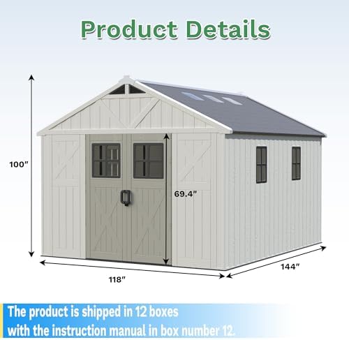 greesum 10x12ft resin outdoor storage shed with floor shown in use