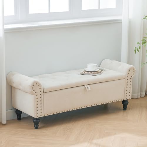 51" storage bench for bedroom, upholstered ottoman bench on a desk or shelf