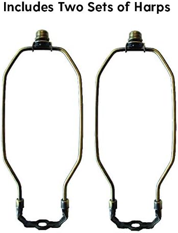 Complete Lamp Harp Set (2 Pack) - Antique Brass 8" Harp for 9" to 10" Lampshade - Includes Saddle Holder Base & Finial - Converter for Table and Floor Lamps