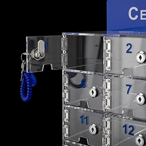30 slots acrylic clear cell phone locker box showing dimensions