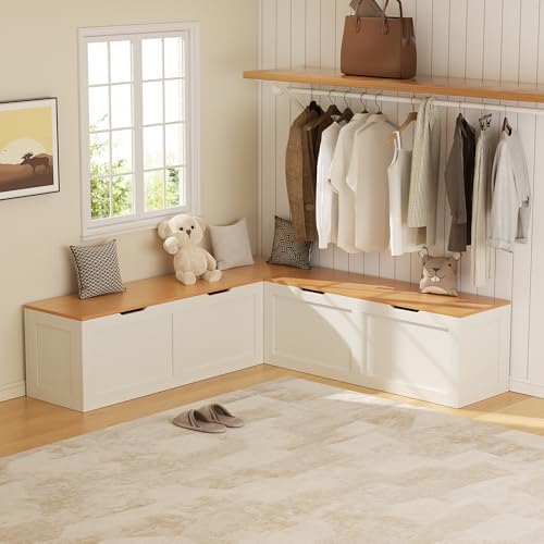 l shaped bench with storage, 63" breakfast nook on a desk or shelf