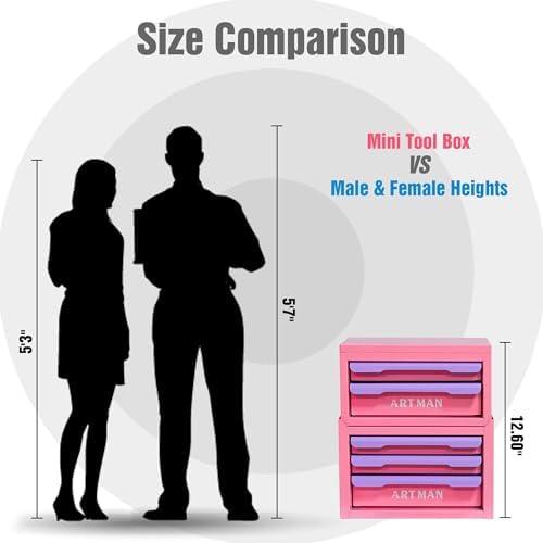 5-drawer metal tool box for diy, pink-purple, close-up detail