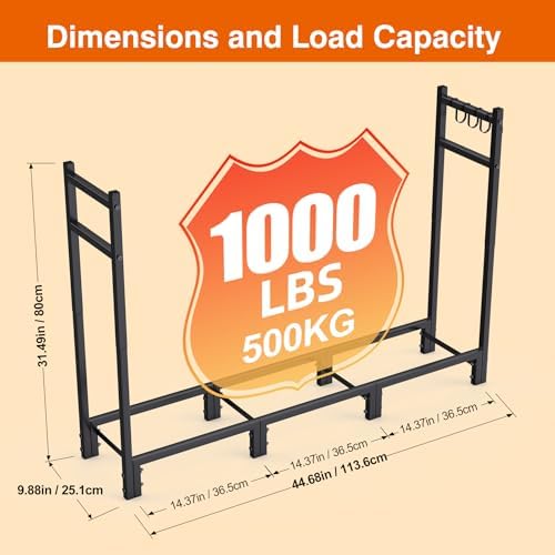 firewood rack outdoor, 44.7" x 9.8" x 31.5", side view