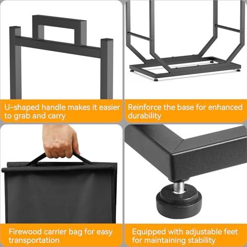 firewood rack, indoor/outdoor firewood holder with firewood carrier, package contents