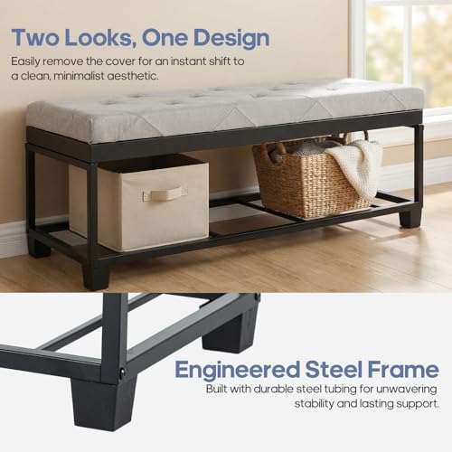 dumos storage ottoman bench, 43.3 inch end of, close-up detail