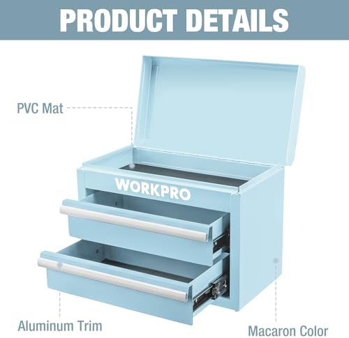 workpro metal mini tool box with 2 drawers, close-up detail