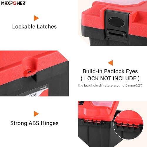 maxpower 2-pc plastic tool box, 12" small & showing dimensions
