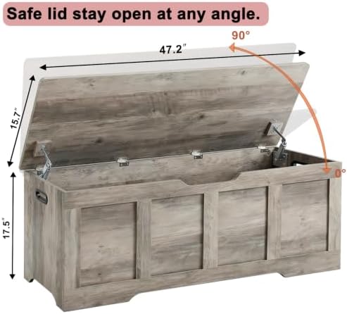 timberer 47.2" storage chest extra large storage bench, close-up detail