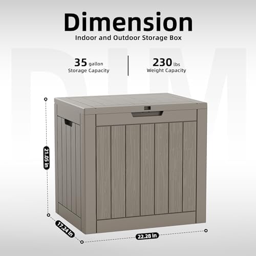 35 gallon outdoor storage box, lockable waterproof deck shown in use