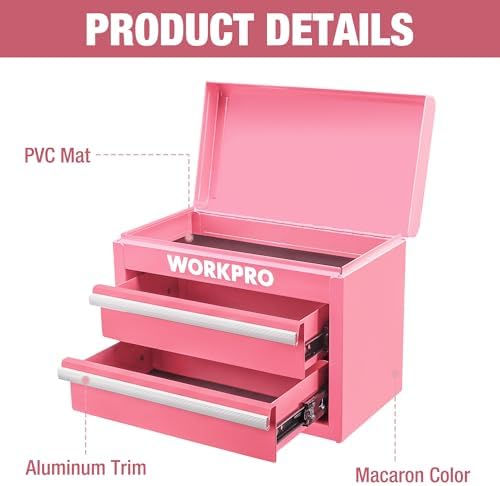 workpro metal mini tool box with 2 drawers, close-up detail
