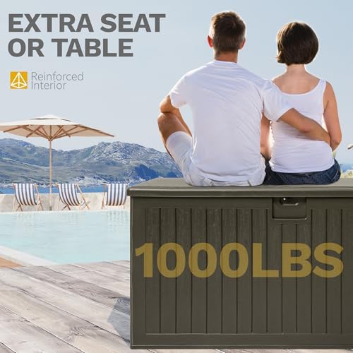 dwvo 230 gallon resin outdoor storage box, xxl shown in use