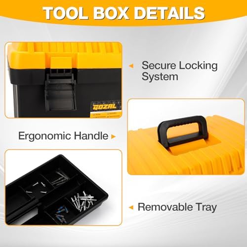 heavy duty plastic tool box set, stackable portable, side view