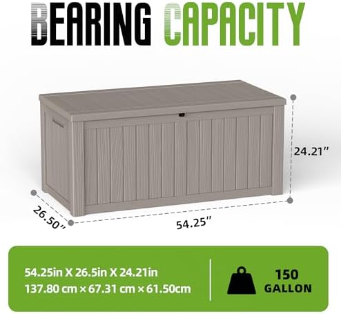 150 gallon outdoor storage deck box waterproof resin shown in use