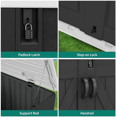 yitahome outdoor horizontal storage shed with x-shaped lockable, side view