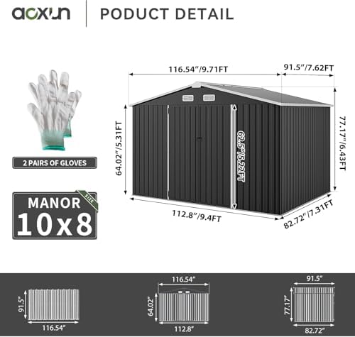 aoxun 10 x 8ft outdoor storage shed with, front angle view