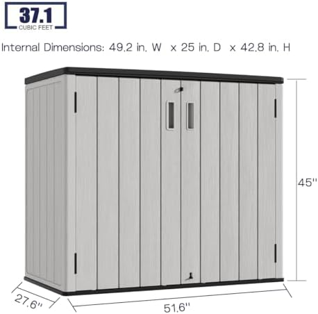 kinying outdoor horizontal storage sheds,37 cu.ft outdoor storage, side view