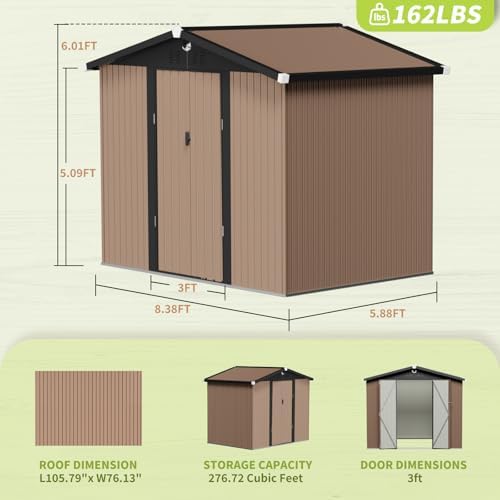metal storage shed, 8x6 outdoor storage building,large backyard shown in use