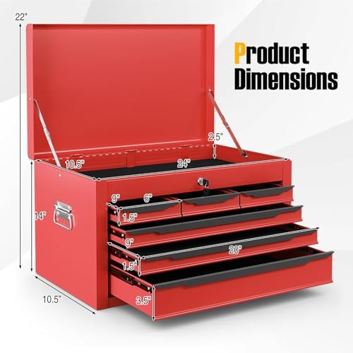tool box, 6-drawer steel tool chest with top on a desk or shelf