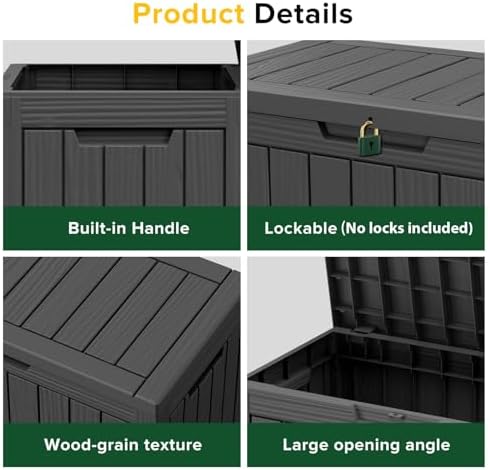 easyup 50 gallon outdoor storage box waterproof lockable, package contents
