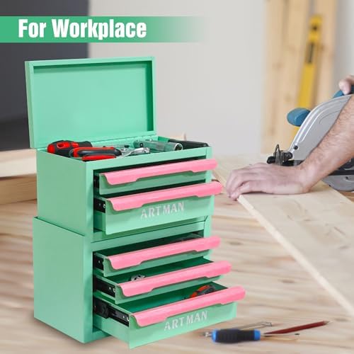 mini metal tool box, 2+3 layer portable steel, front angle view