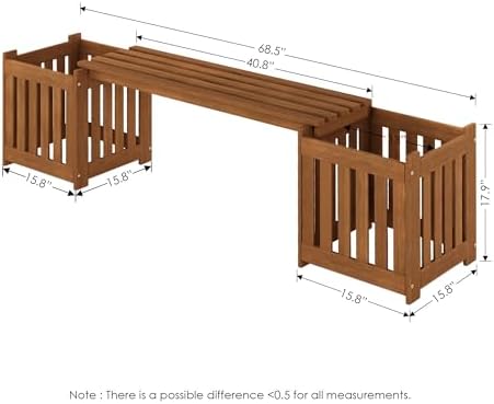 furinno tioman outdoor planter box set with bench, close-up detail