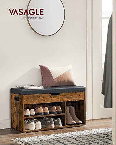 vasagle storage bench with cushion, shoe bench,11.8 x shown in use