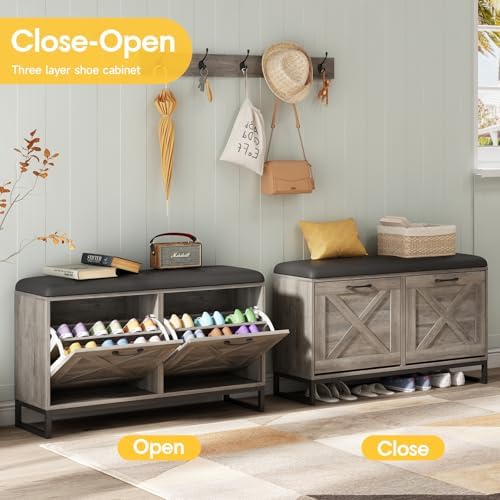 maupvit shoe cabinet with 2 flip drawers &, side view