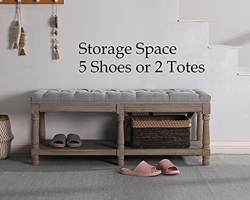 farmhouse storage bench wooden entryway upholstered tufted ottoman, package contents