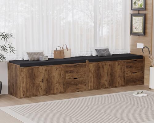 lvb entryway shoe bench, rustic storage bench with, view 9
