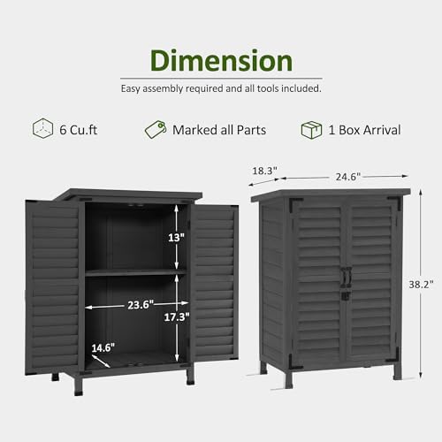 mcombo small outdoor storage cabinet, wood shed with, close-up detail