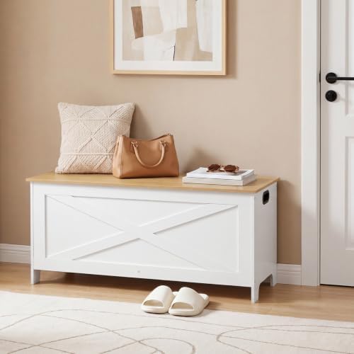mahancris 39.4" storage chest with lid, storage bench shown in use