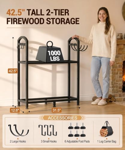42.5in firewood rack ourdoor with log carrier bag, close-up detail