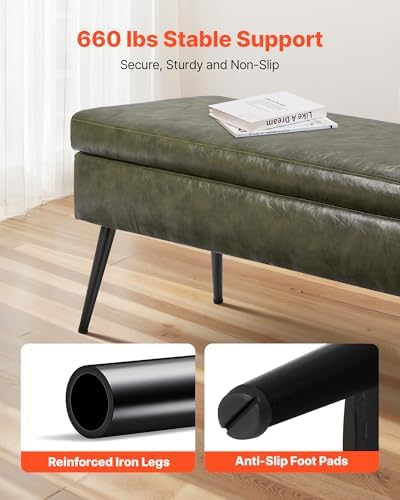 vevor leather storage ottoman bench, pu leather bench, side view