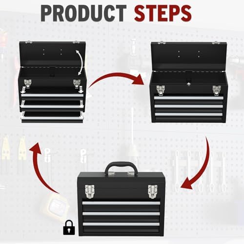 3 drawers small tool box, portable 3 drawer showing dimensions