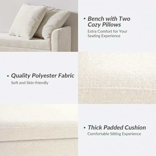 hulala home 59" storage bench with 2 throw showing dimensions