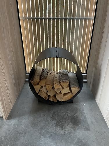 therackco. circular firewood rack for wood storage, metal, close-up detail