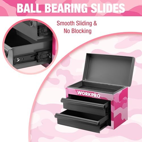 workpro metal mini tool box with 2 drawers, close-up detail