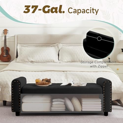 ottoman with storage, tufted storage bench for bedroom, close-up detail