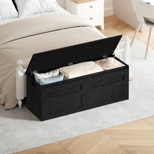 hzuaneri 47 inches rustic storage chest and bench shown in use